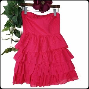 Express Pink Strapless Layer Ruffle Minidress